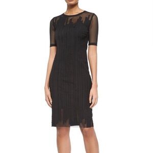 Elie Tahari Marianna Black Mesh Bodycon Midi Cocktail Dress Size 4